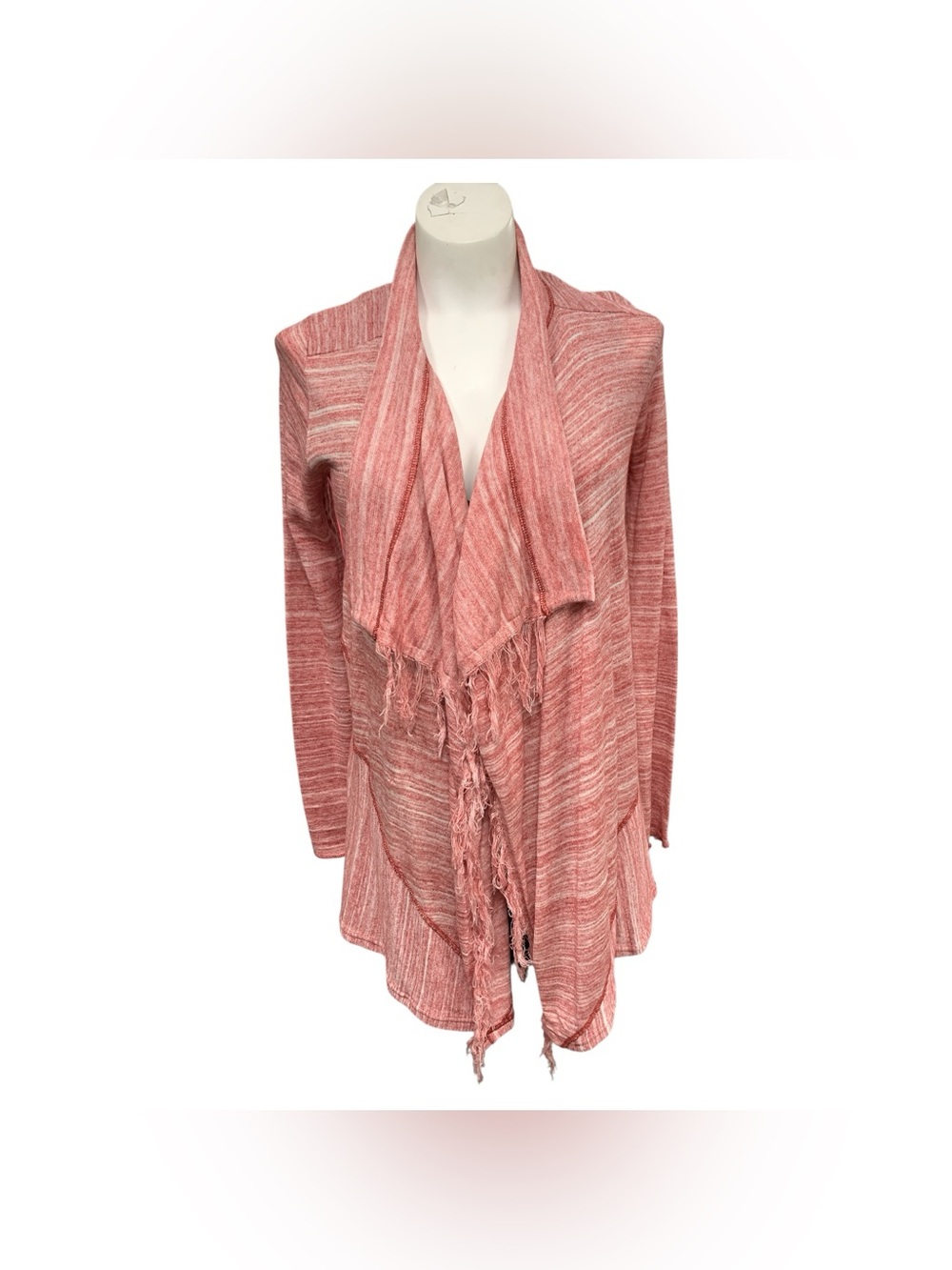Free People Open-Front Fringe Cardigan in Dusty Rose Heather Size S
